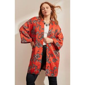 Chico's Orient Bliss Jacquard Kimono Duster Orange Spice Women’s Size Large